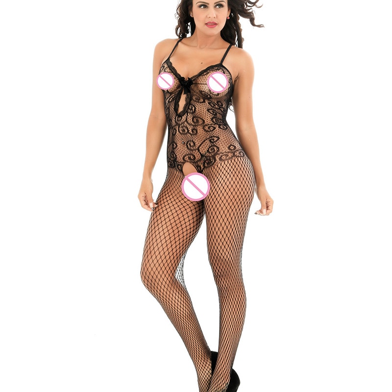 Black Lace Crotchless Bodystocking