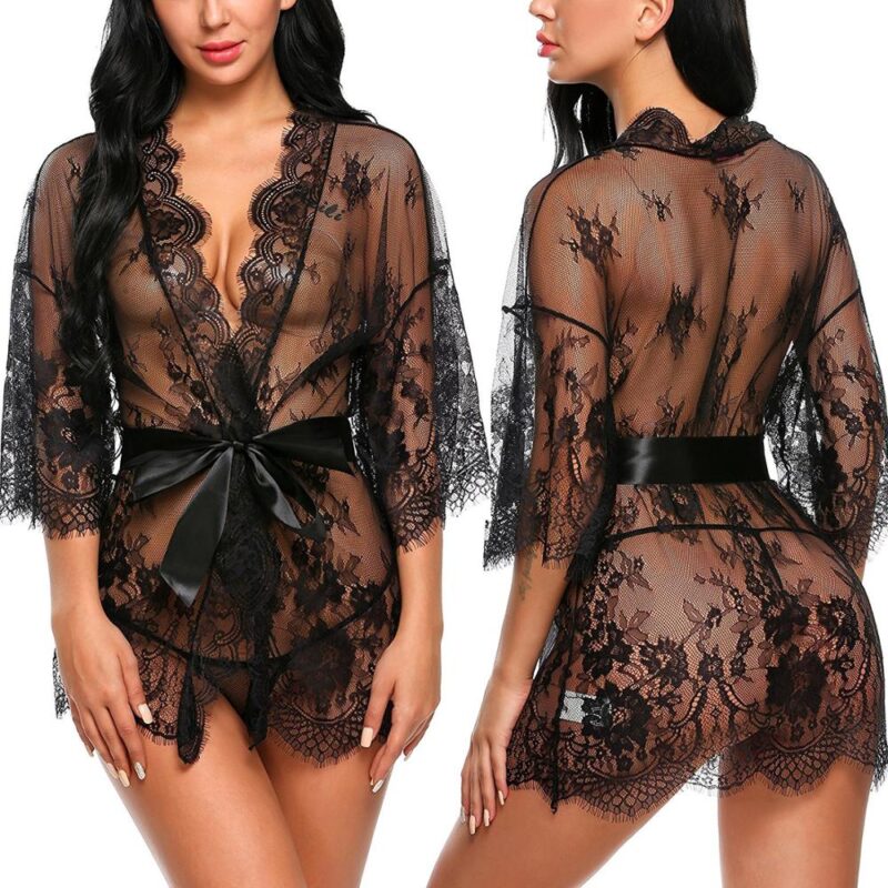 Women's Sexy Mesh Robe and G-Strings Set