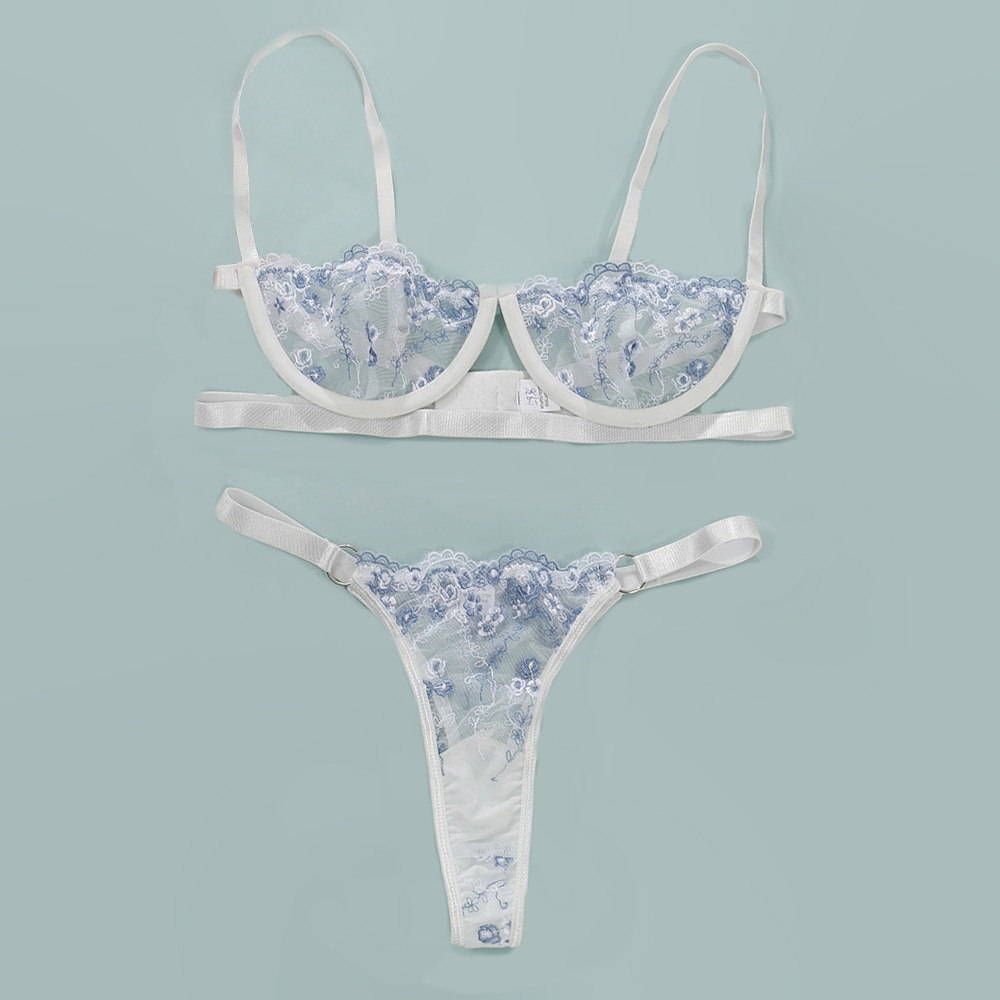 Women's Bra and Panty with Blue Embroidery