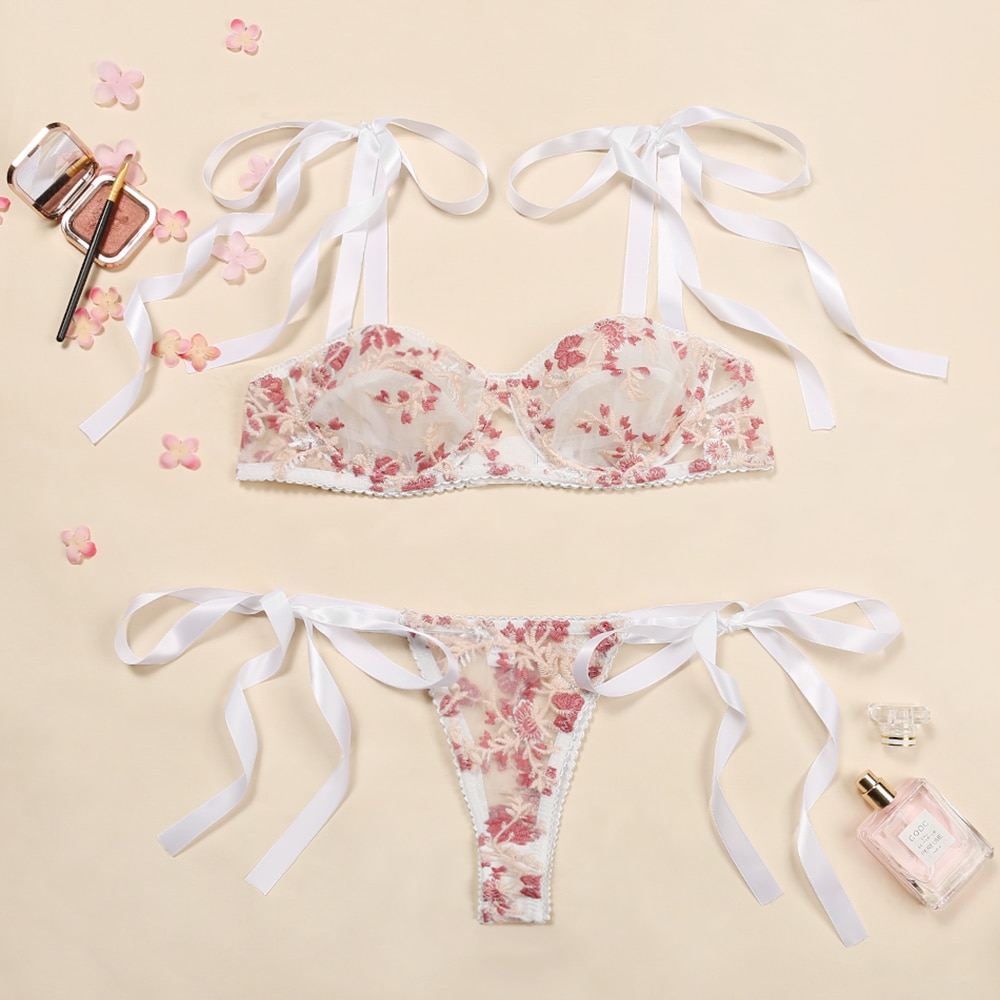 Women's Set of Bra and Panty with Embroidery