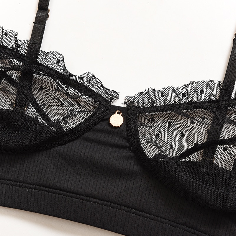 Black Women's Bra and Panty in Polka Dot