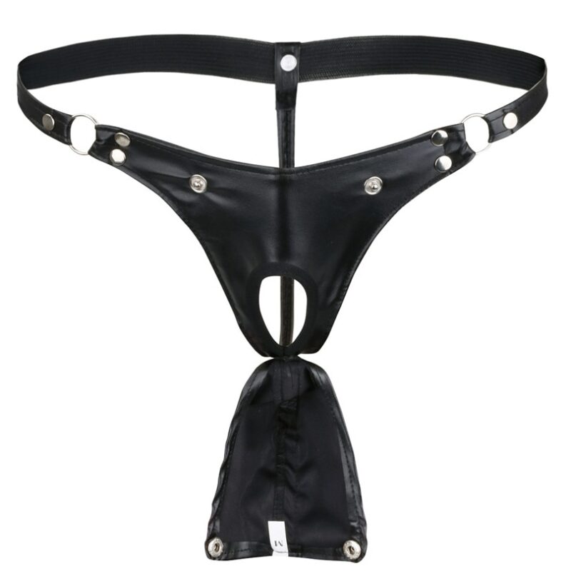 Men's Black Leather and Rivet Sexy Panties - Image 4