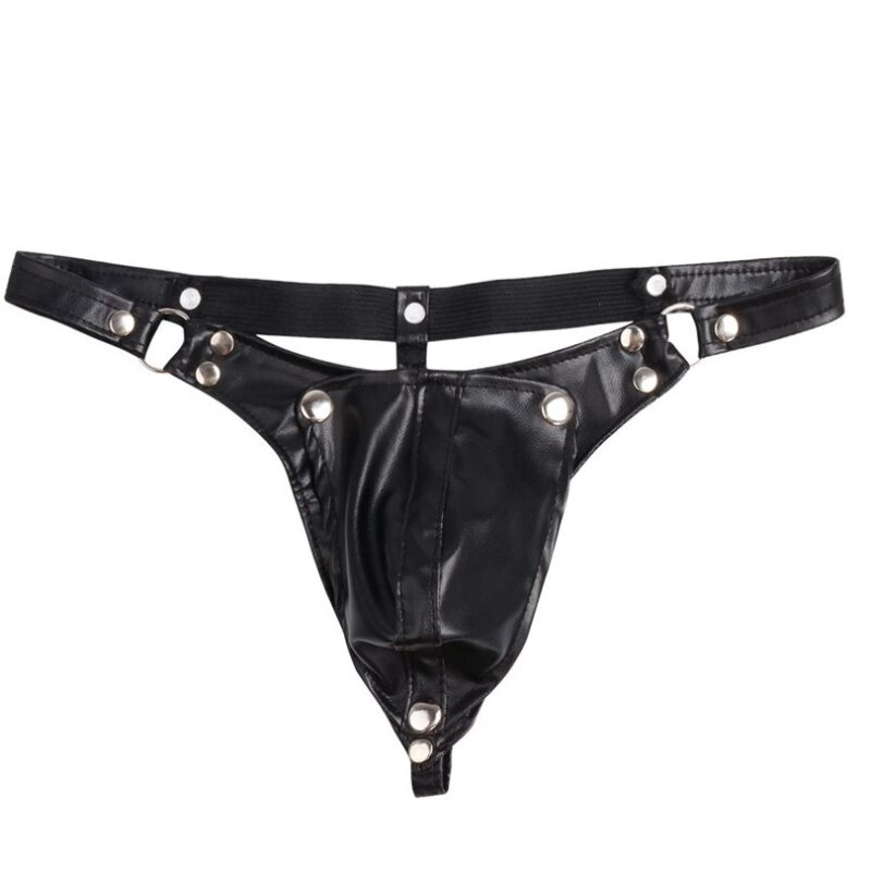 Men's Black Leather and Rivet Sexy Panties - Image 5