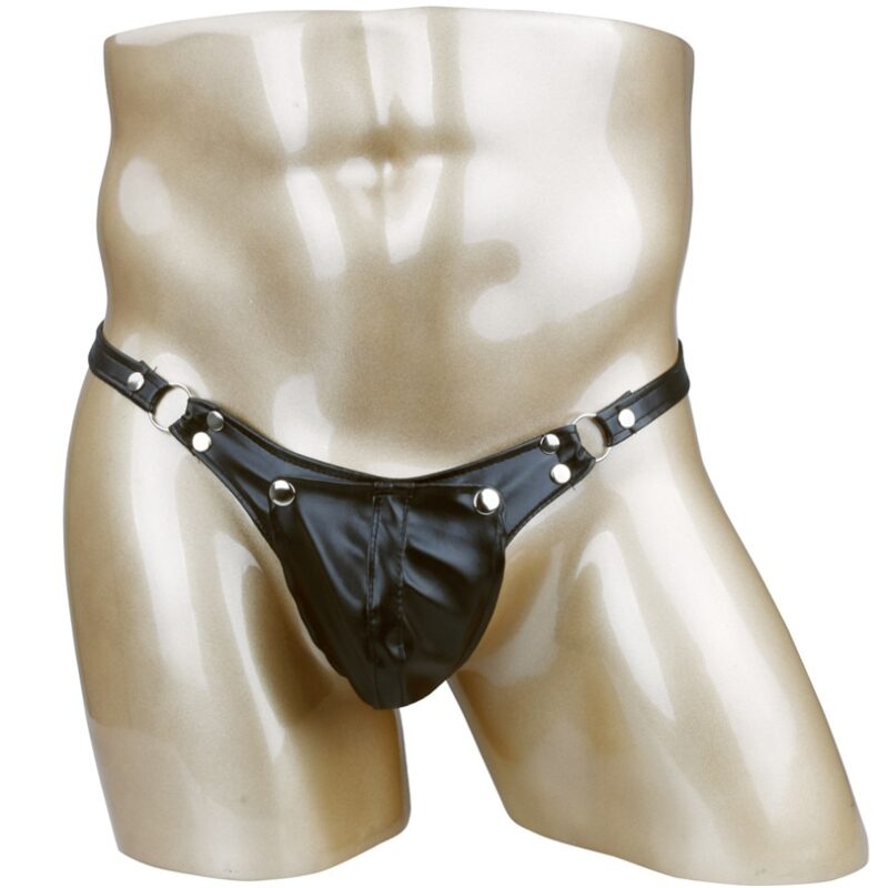 Men's Black Leather and Rivet Sexy Panties - Image 3