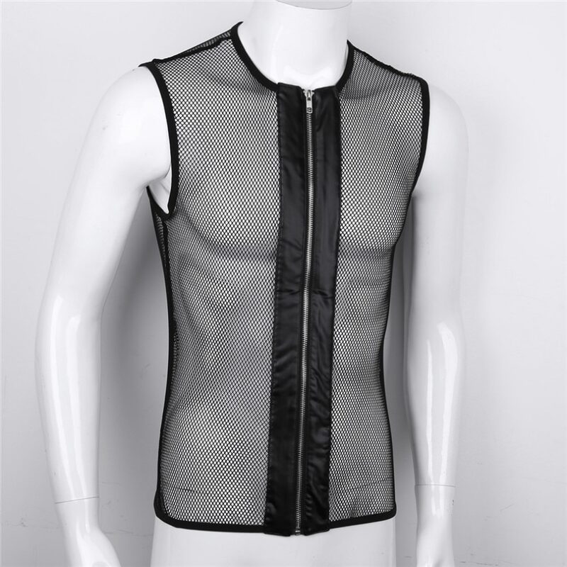 Men's Black Mesh Sexy Tank Top - Image 4