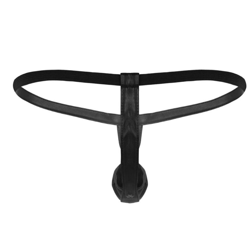 Men's Black Leather Zipper G-Strings - Image 4