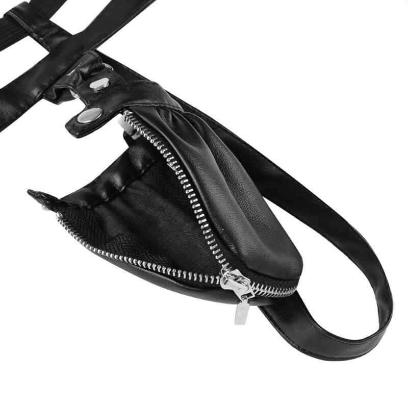 Men's Black Leather Zipper G-Strings - Image 5