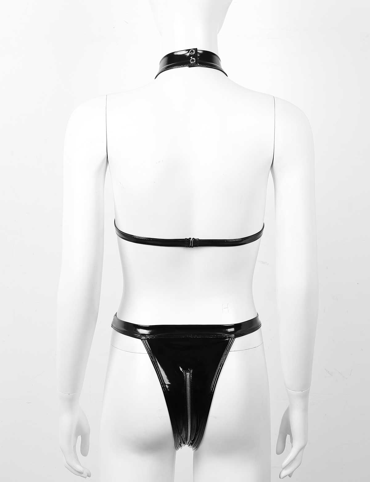 High Cut Lingerie Bodysuit with Latex Collar