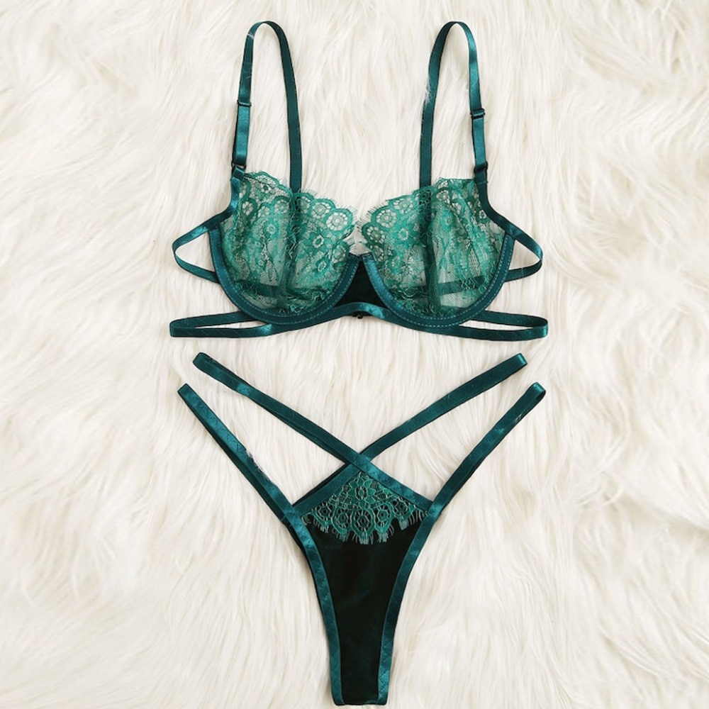 Set of Lace Women's Bra and Panty in Green