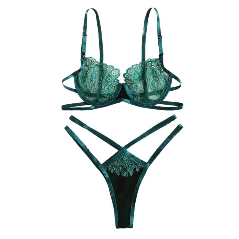 Set of Lace Women's Bra and Panty in Green - Image 7