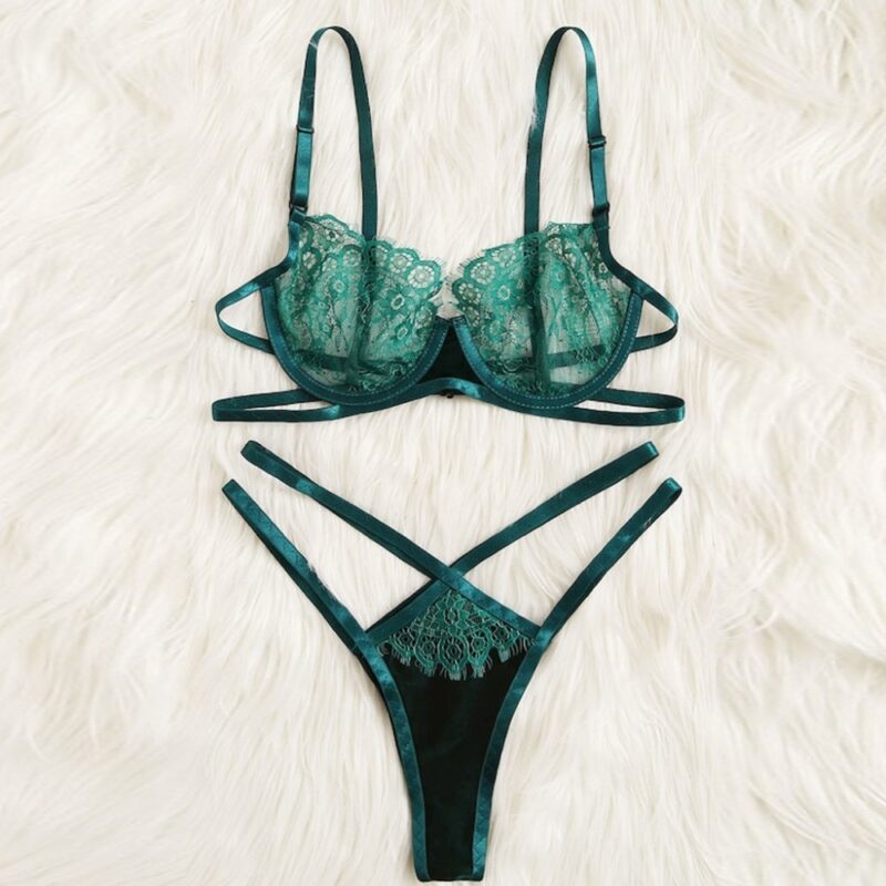 Set of Lace Women's Bra and Panty in Green - Image 3