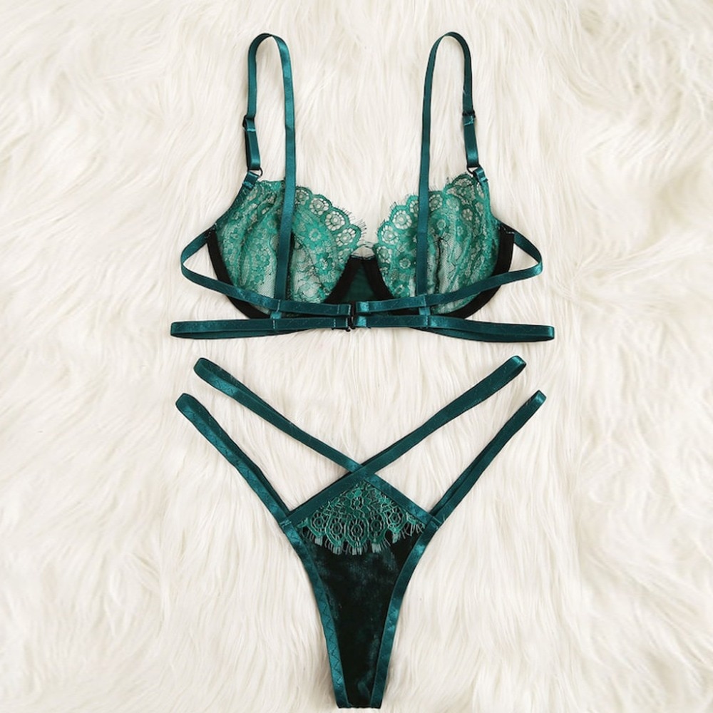 Set of Lace Women's Bra and Panty in Green