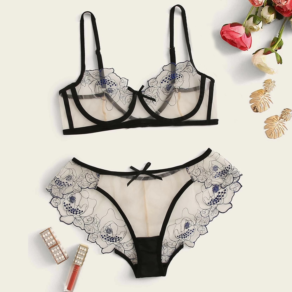 See-Through Set of Bra and Panty for Women