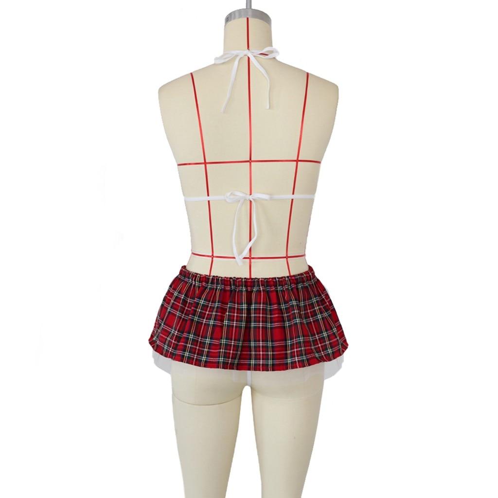 3 Pcs Women's Sexy Plaid Uniform Set